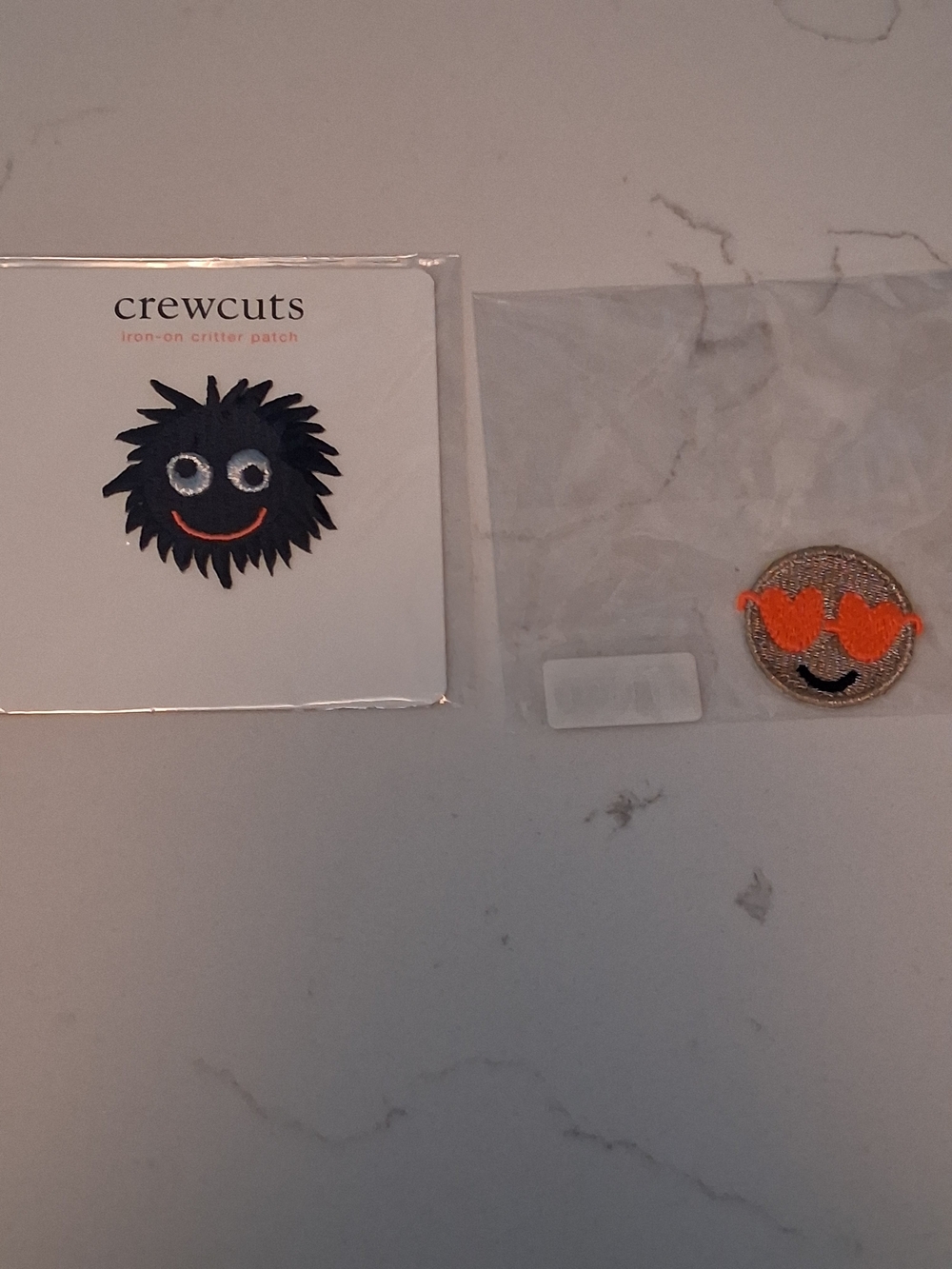 Crewcuts Black Smiley Iron-On Patch - Orange Accent NEW